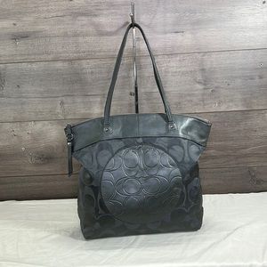 Coach F18335 Laura Grey/Silver Signature Jacquard with Genuine Leather Tote